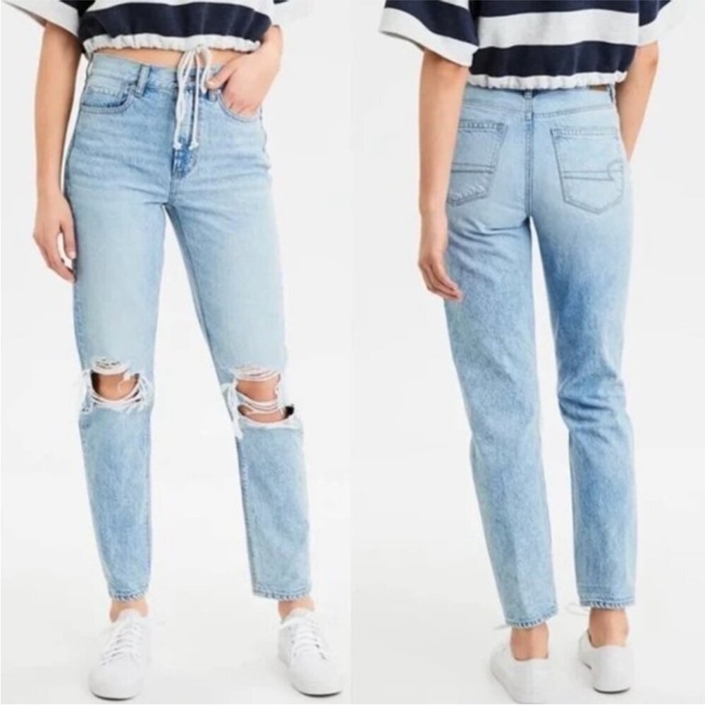 AE Ripped Mom Jean Distressed Size 8 X Long Tall